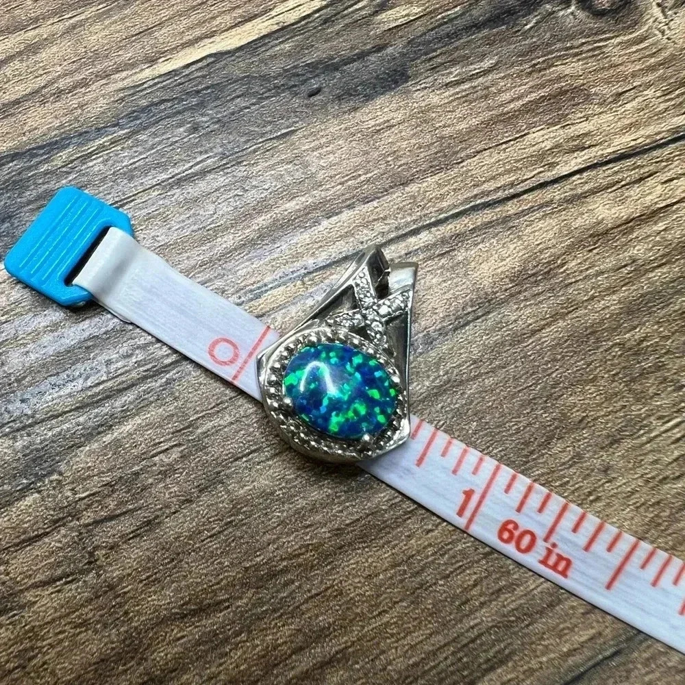 Lab-Created Hawaiian Blue Opal Pendant in Sterling Silver with CZ Accents - Picture 4 of 4